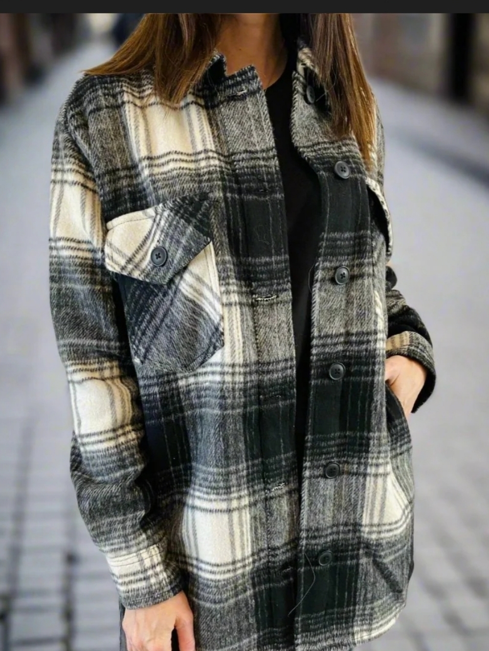 RD Style Black and White Plaid Utility Shacket